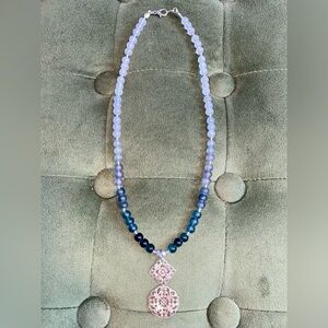 Elegant Gray and Silver Beaded Necklace Handmade